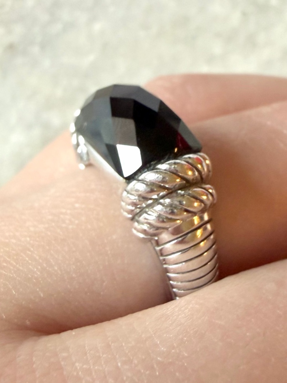 Judith Ripka Black Onyx Cable Ring Sterling Silver 925 Size 6
